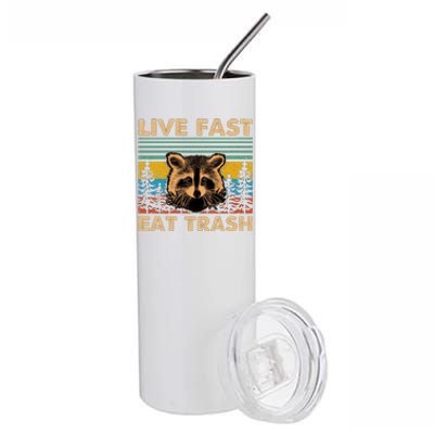 Live Fast Eat Trash Funny Raccoon Camping Vintage Retro Stainless Steel Tumbler