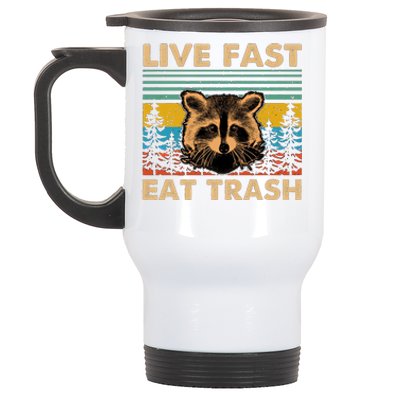 Live Fast Eat Trash Funny Raccoon Camping Vintage Retro Stainless Steel Travel Mug