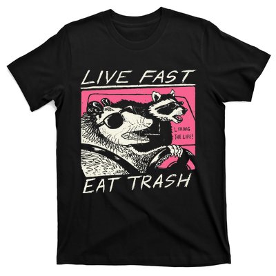 Live Fast Eat Trash And Get Hit By A Car Sunset Raccoon T-Shirt