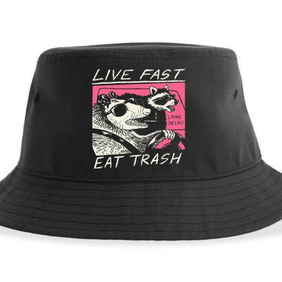 Live Fast Eat Trash And Get Hit By A Car Sunset Raccoon Sustainable Bucket Hat