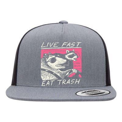 Live Fast Eat Trash And Get Hit By A Car Sunset Raccoon Flat Bill Trucker Hat