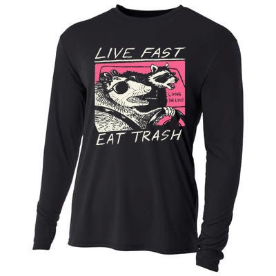 Live Fast Eat Trash And Get Hit By A Car Sunset Raccoon Cooling Performance Long Sleeve Crew