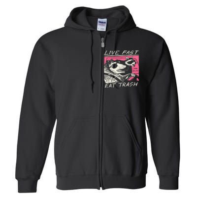 Live Fast Eat Trash And Get Hit By A Car Sunset Raccoon Full Zip Hoodie