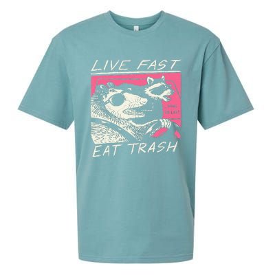 Live Fast Eat Trash And Get Hit By A Car Sunset Raccoon Sueded Cloud Jersey T-Shirt