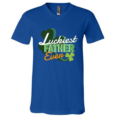 Luckiest Father Ever St Patricks Day Irish Fathersday Gift V-Neck T-Shirt