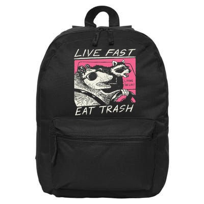 Live Fast Eat Trash And Get Hit By A Car Sunset Raccoon 16 in Basic Backpack