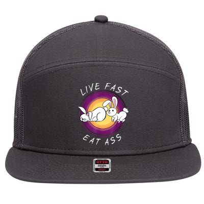 Live Fast Eat Ass Funny Rabbits Bunny 7 Panel Mesh Trucker Snapback Hat