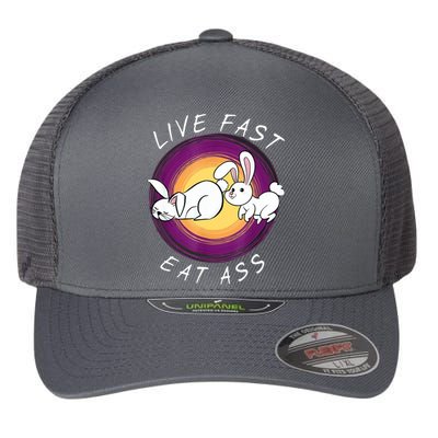 Live Fast Eat Ass Funny Rabbits Bunny Flexfit Unipanel Trucker Cap
