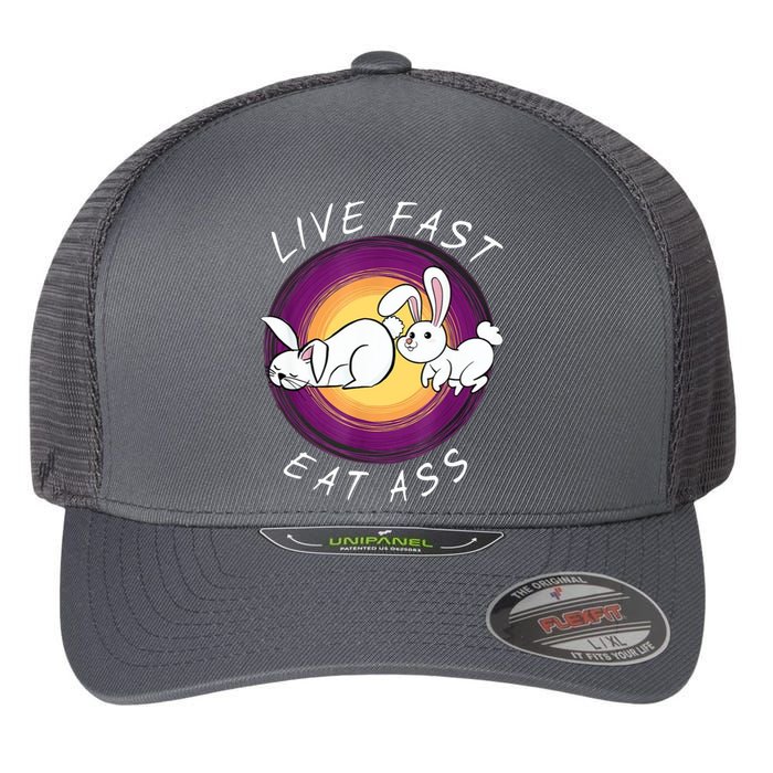 Live Fast Eat Ass Funny Rabbits Bunny Flexfit Unipanel Trucker Cap