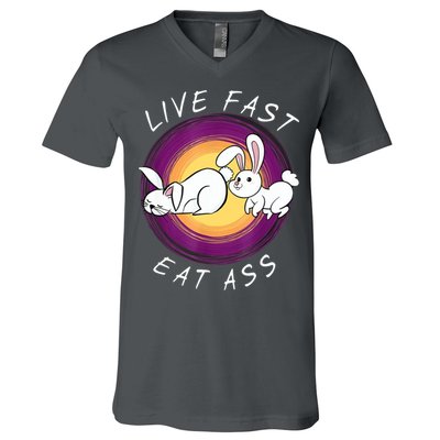 Live Fast Eat Ass Funny Rabbits Bunny V-Neck T-Shirt