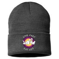 Live Fast Eat Ass Funny Rabbits Bunny Sustainable Knit Beanie