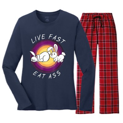 Live Fast Eat Ass Funny Rabbits Bunny Women's Long Sleeve Flannel Pajama Set 