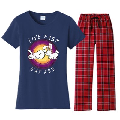 Live Fast Eat Ass Funny Rabbits Bunny Women's Flannel Pajama Set