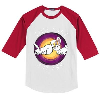 Live Fast Eat Ass Funny Rabbits Bunny Kids Colorblock Raglan Jersey