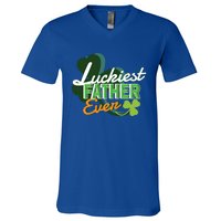 Luckiest Father Ever St Patricks Day Irish Fathersday Funny Gift V-Neck T-Shirt