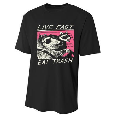 Live Fast Eat Trash And Get Hit By A Car Sunset Raccoon Performance Sprint T-Shirt