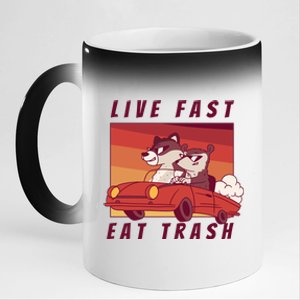 Live Fast Eat Trash Race Car Funny Raccoon 11oz Black Color Changing Mug