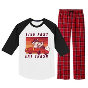 Live Fast Eat Trash Race Car Funny Raccoon Raglan Sleeve Pajama Set