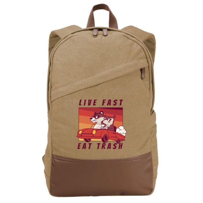 Live Fast Eat Trash Race Car Funny Raccoon Cotton Canvas Backpack