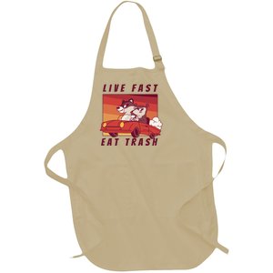 Live Fast Eat Trash Race Car Funny Raccoon Full-Length Apron With Pockets