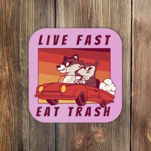 Live Fast Eat Trash Race Car Funny Raccoon Coaster