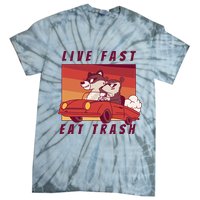 Live Fast Eat Trash Race Car Funny Raccoon Tie-Dye T-Shirt