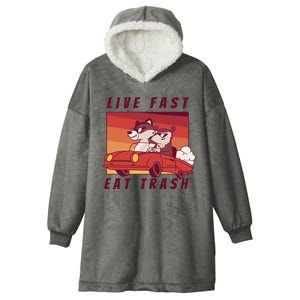 Live Fast Eat Trash Race Car Funny Raccoon Hooded Wearable Blanket