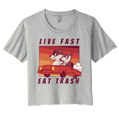 Live Fast Eat Trash Race Car Funny Raccoon Women's Crop Top Tee