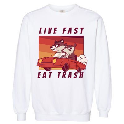 Live Fast Eat Trash Race Car Funny Raccoon Garment-Dyed Sweatshirt