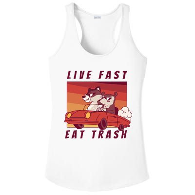 Live Fast Eat Trash Race Car Funny Raccoon Ladies PosiCharge Competitor Racerback Tank