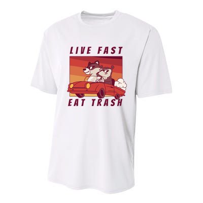 Live Fast Eat Trash Race Car Funny Raccoon Youth Performance Sprint T-Shirt