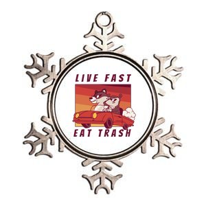 Live Fast Eat Trash Race Car Funny Raccoon Metallic Star Ornament