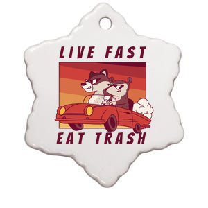 Live Fast Eat Trash Race Car Funny Raccoon Ceramic Star Ornament