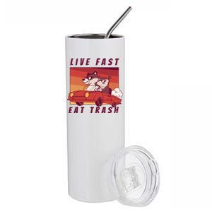 Live Fast Eat Trash Race Car Funny Raccoon Stainless Steel Tumbler