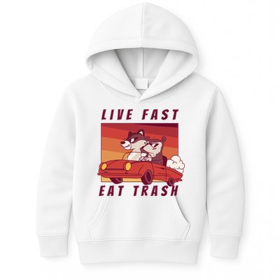 Live Fast Eat Trash Race Car Funny Raccoon Kids Hoodie