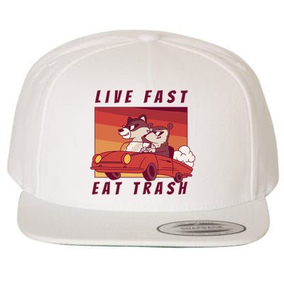 Live Fast Eat Trash Race Car Funny Raccoon Wool Snapback Cap
