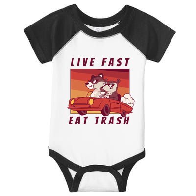 Live Fast Eat Trash Race Car Funny Raccoon Infant Baby Jersey Bodysuit