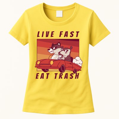 Live Fast Eat Trash Race Car Funny Raccoon Womens T-Shirt