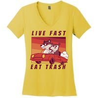 Live Fast Eat Trash Race Car Funny Raccoon Women's V-Neck T-Shirt