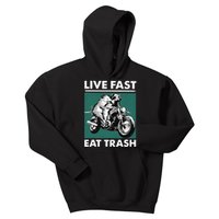 Live Fast Eat Trash Raccoon Opossum Motorcycle Kids Hoodie