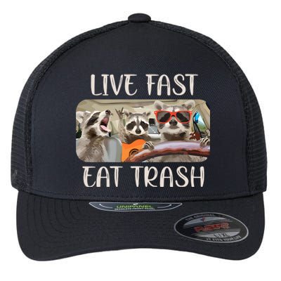 Live Fast Eat Trash Animal Raccoon Flexfit Unipanel Trucker Cap