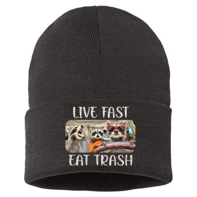 Live Fast Eat Trash Animal Raccoon Sustainable Knit Beanie