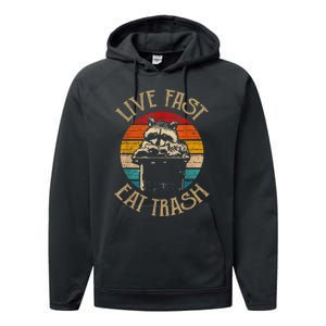 Live Fast Eat Trash Can Raccoon Camping Or Hiking Performance Fleece Hoodie