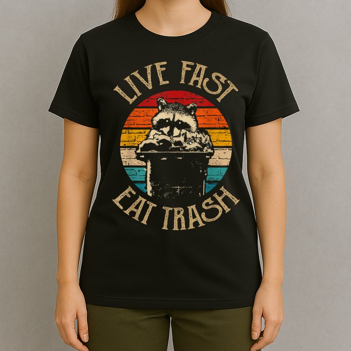 Live Fast Eat Trash Can Raccoon Camping Or Hiking T-Shirt