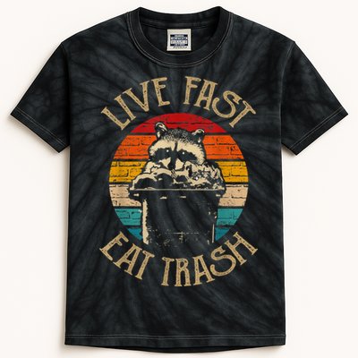 Live Fast Eat Trash Can Raccoon Camping Or Hiking Kids Tie-Dye T-Shirt