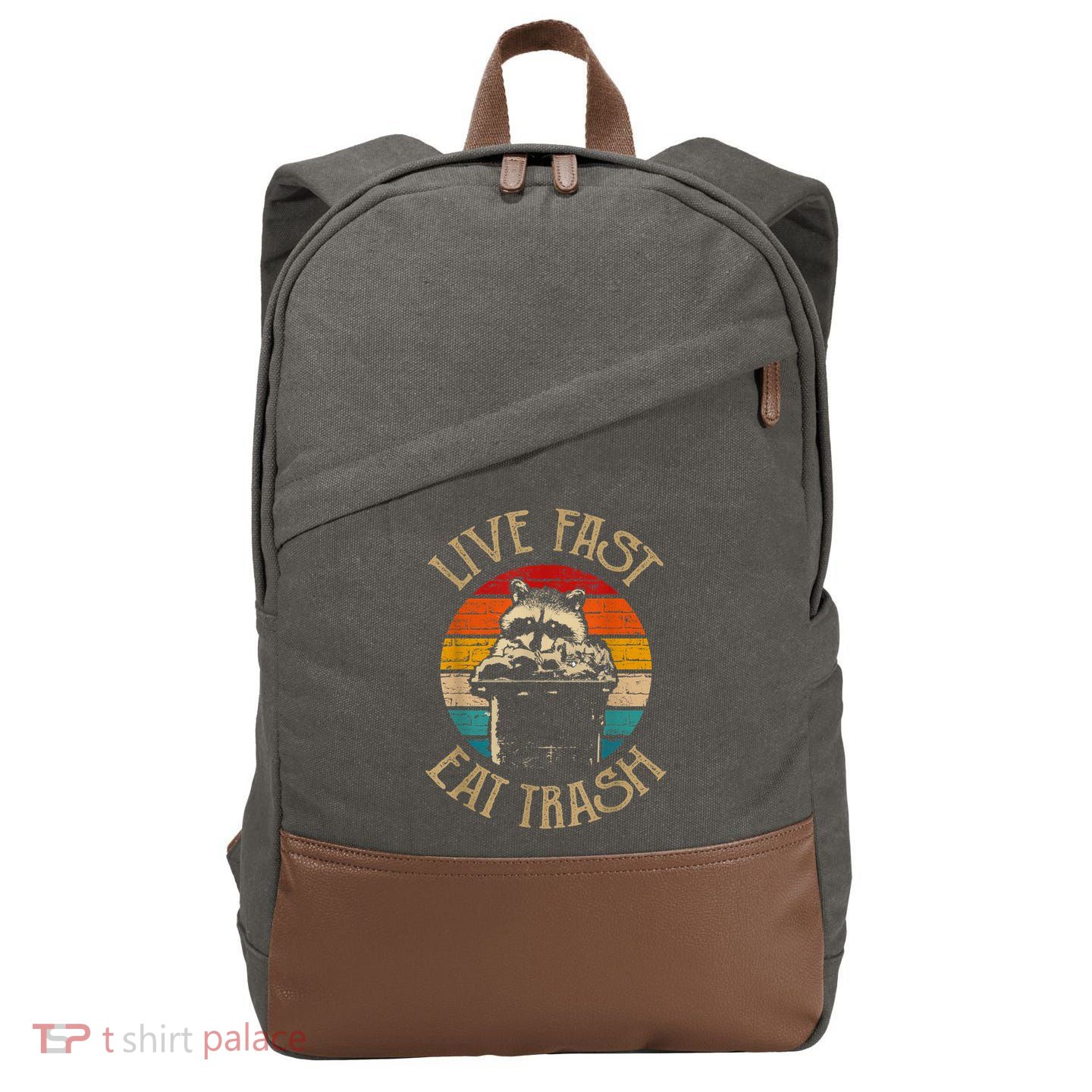 Live Fast Eat Trash Can Raccoon Camping Or Hiking Cotton Canvas Backpack