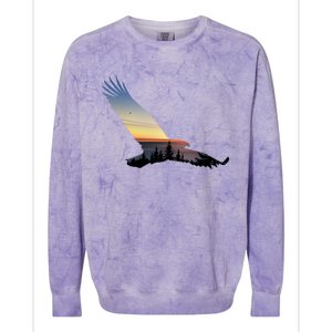 Lovely Flying Eagle Trippy Forest Sky Silhouette Tee Gift Colorblast Crewneck Sweatshirt