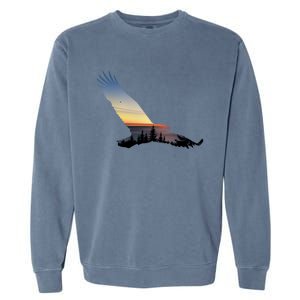 Lovely Flying Eagle Trippy Forest Sky Silhouette Tee Gift Garment-Dyed Sweatshirt