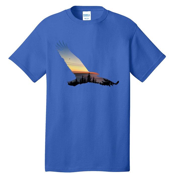 Lovely Flying Eagle Trippy Forest Sky Silhouette Tee Gift Tall T-Shirt