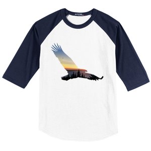 Lovely Flying Eagle Trippy Forest Sky Silhouette Tee Gift Baseball Sleeve Shirt